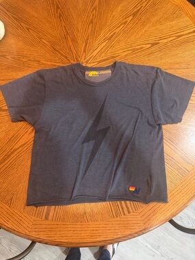 Aviator Nation Boyfriend Charcoal Tee with Black Lightning Bolt